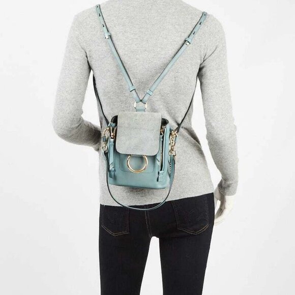 Chloe Light Blue Leather and Suede Mini Faye Backpack Bag - Picture 2 of 11